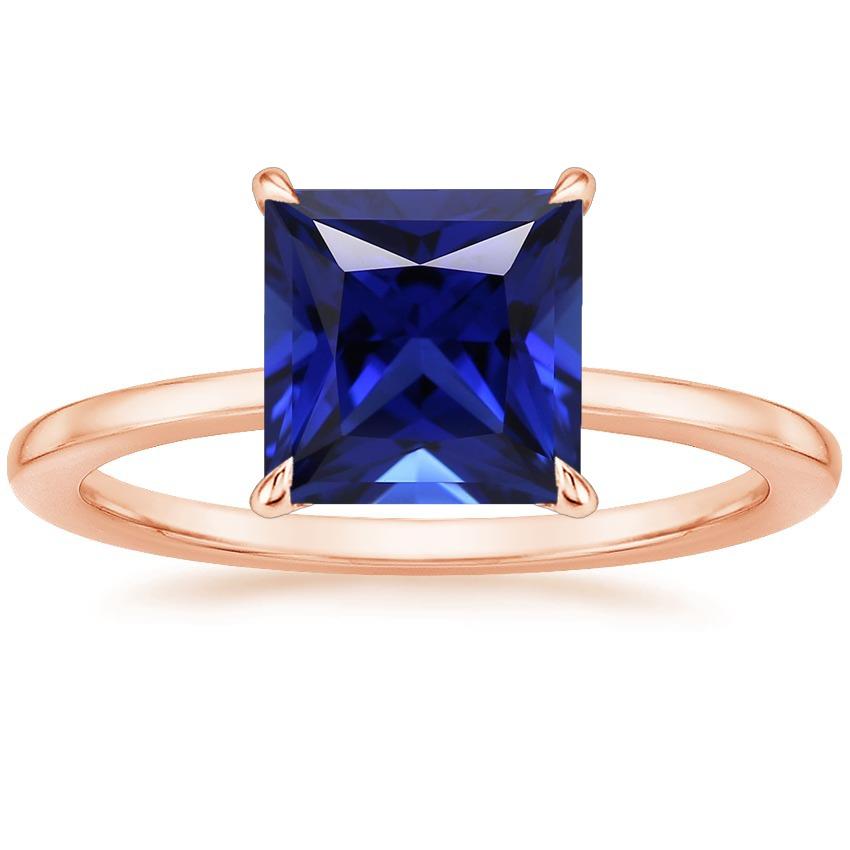 Solitaire Ring Rose Gold 14K Princess Cut Ceylon Sapphire 5 Carat