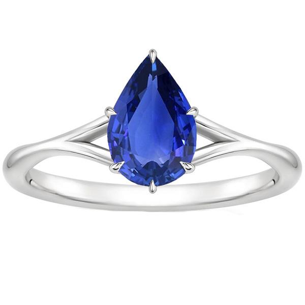 Solitaire Ring Split Shank Pear Cut Blue Sapphire 2.50 Carats