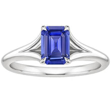 Solitaire Ring Sri Lankan Sapphire 3 Carats Emerald Cut White Gold 14K