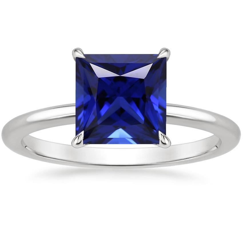 Solitaire Ring Sri Lankan Sapphire 5 Carat Princess White Gold