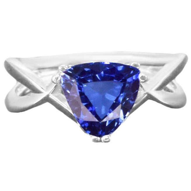 Solitaire Ring Trillion Natural Blue Sapphire Split Shank 2 Carats