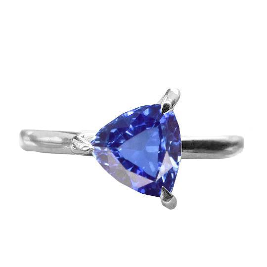 Solitaire Ring Trillion Shaped Prong Set Blue Sapphire 1.50 Carats