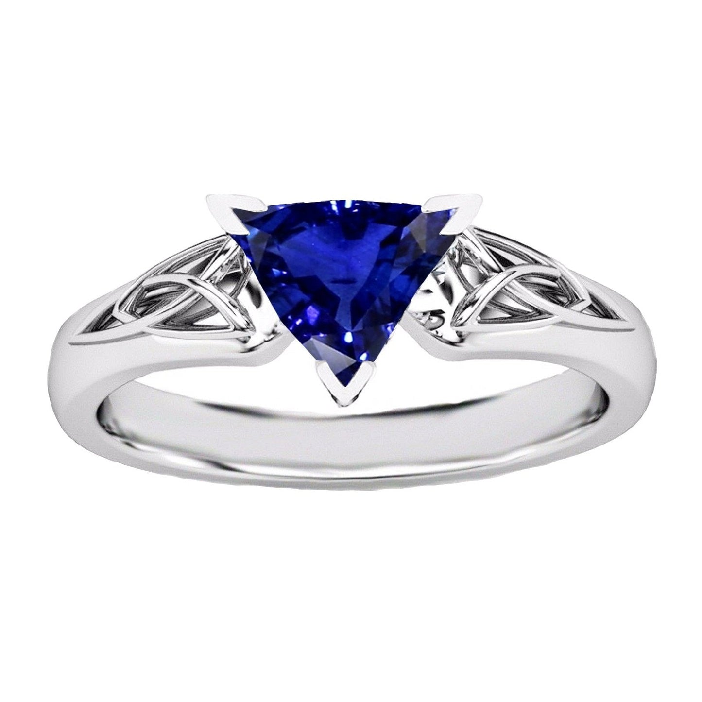 Solitaire Ring Trillion V Prong Blue Sapphire Antique Style 2 Carats