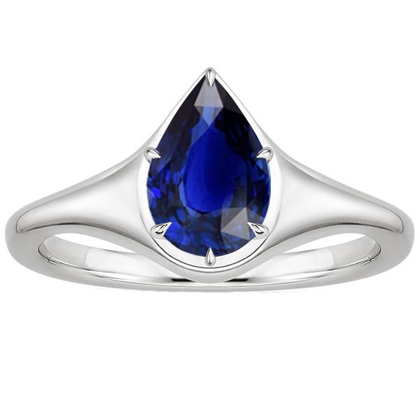 Solitaire Ring White Gold 14K Pear Blue Sapphire 3.50 Carats