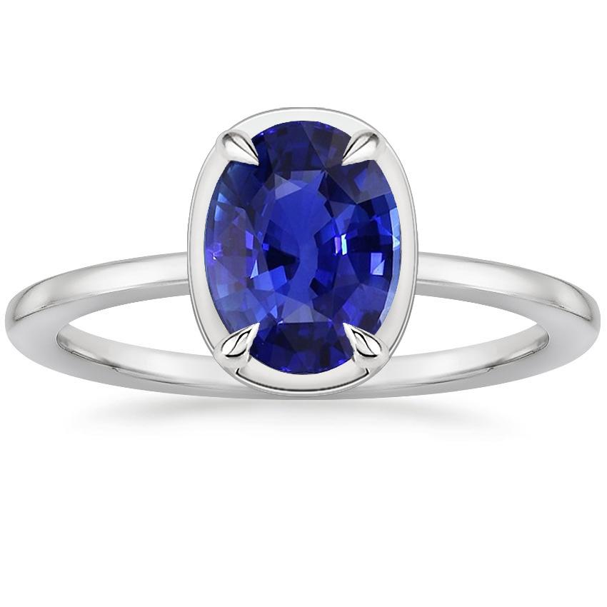 Solitaire Ring White Gold Oval Sri Lankan Sapphire 2 Carats