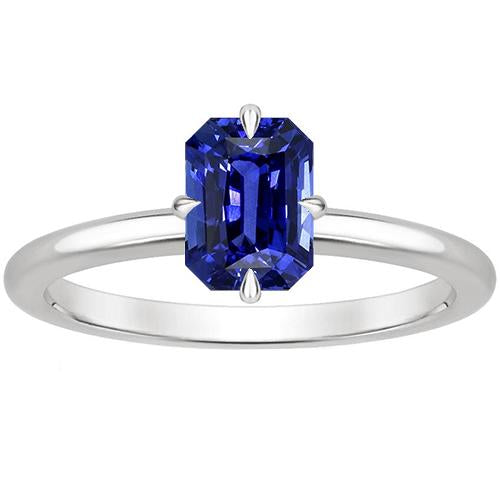 Solitaire Ring White Gold Radiant Ceylon Sapphire 3 Carats