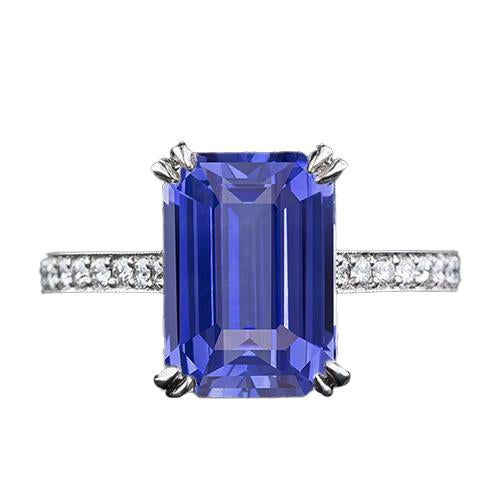 Solitaire Ring With Accents Ceylon Sapphire & Diamonds 3 Carats