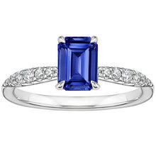 Solitaire Ring With Accents Emerald Blue Sapphire & Diamond 4 Carats