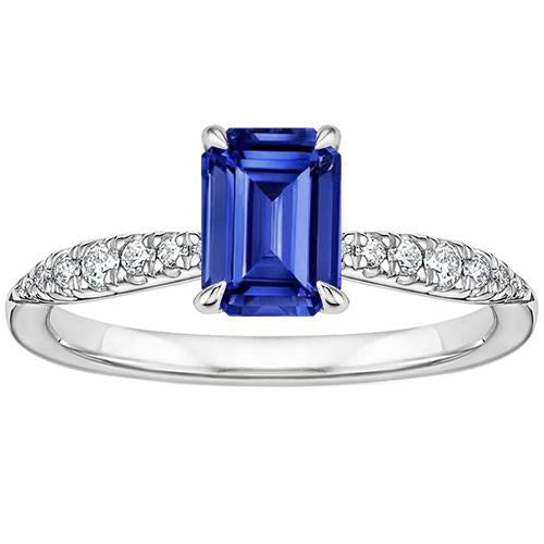 Solitaire Ring With Accents Emerald Blue Sapphire & Diamond 4 Carats