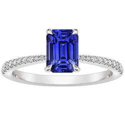 Solitaire Ring With Accents Emerald Blue Sapphire & Natural Earth Mined Diamond 4 Carats