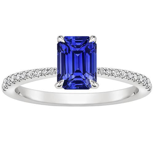 Solitaire Ring With Accents Emerald Blue Sapphire & Diamond 4 Carats