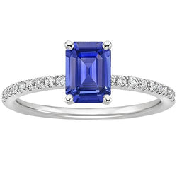Solitaire Ring With Accents Emerald Blue Sapphire & Natural Earth Mined Diamonds 4 Carats