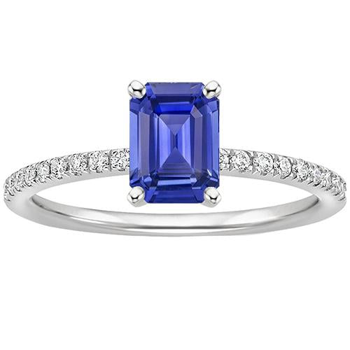 Solitaire Ring With Accents Emerald Blue Sapphire & Diamonds 4 Carats