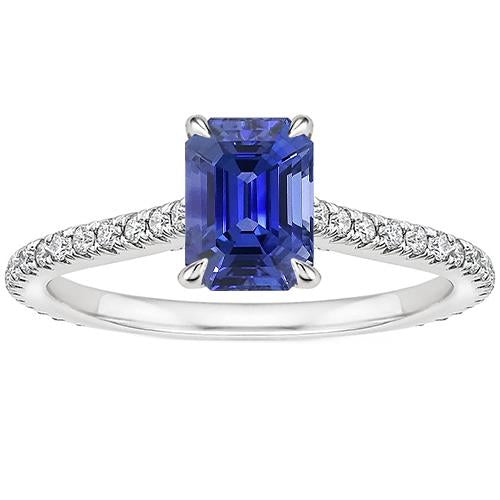 Solitaire Ring With Accents Emerald Ceylon Sapphire & Diamond 4 Carats