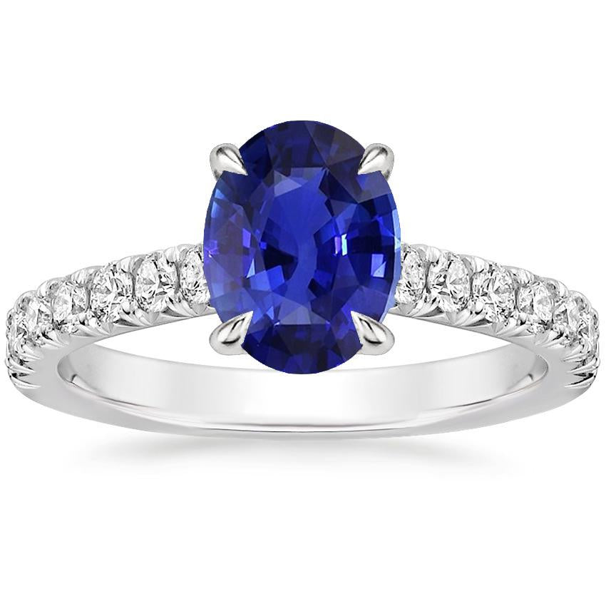 Solitaire Ring With Diamonds Accents Oval Blue Sapphire 4 Carats