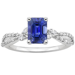 Solitaire Ring With Marquise Natural Earth Mined Diamond Accents & Blue Sapphire 4 Carats