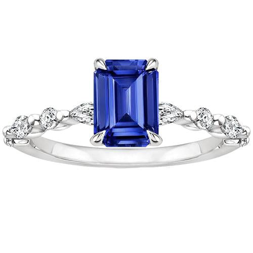 Solitaire Ring with Accents Blue Sapphire & Diamond 4 Carats