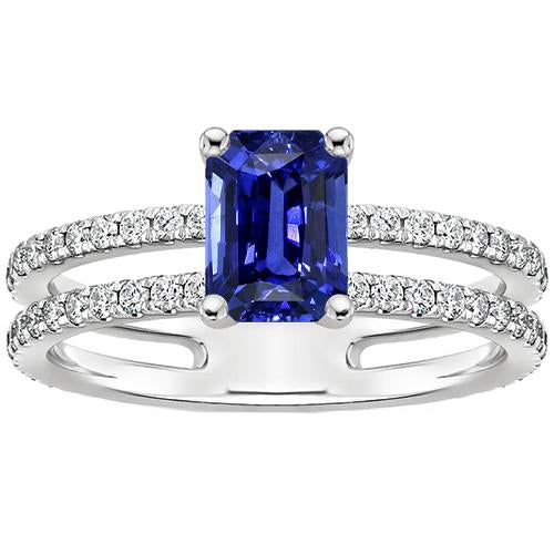 Solitaire Ring with Accents Blue Sapphire & Diamond 4.50 Carats