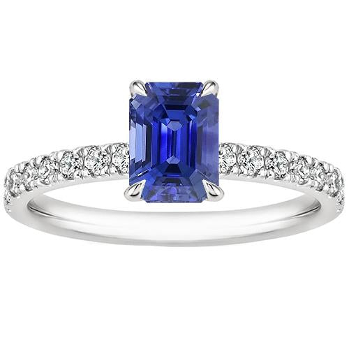 Solitaire Ring with Accents Emerald Blue Sapphire & Diamond 4 Carats