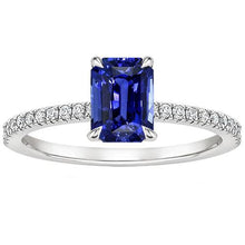 Solitaire Ring with Accents Radiant Ceylon Sapphire & Diamond 4 Carats