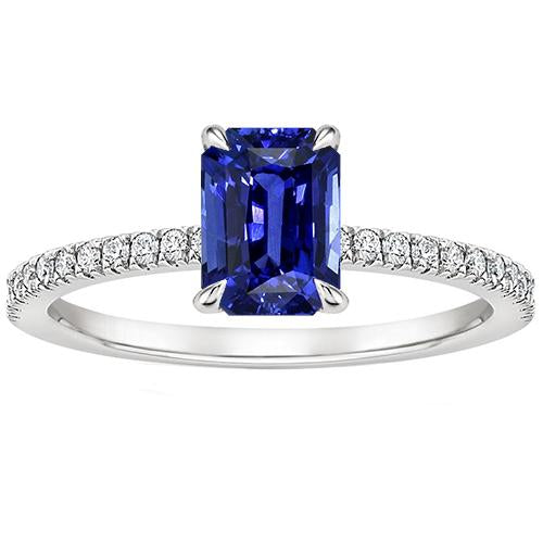 Solitaire Ring with Accents Radiant Ceylon Sapphire & Diamond 4 Carats