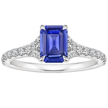 Solitaire Ring with Accents Sri Lankan Sapphire & Diamond 4 Carats