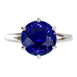 Solitaire Round Shaped Blue Sapphire Ring Prong Set 2.50 Carats