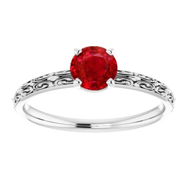 Solitaire Ruby Antique Style Ring 1.50 Carats White Gold 14K