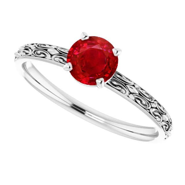 Solitaire Ruby Antique Style Ring 1.50 Carats White Gold 14K