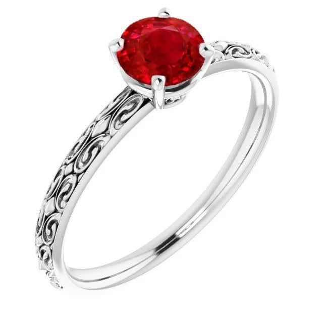 Solitaire Ruby Antique Style Ring 1.50 Carats White Gold 14K