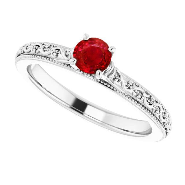 Solitaire Ruby Ring 0.75 Carats Antique Style New