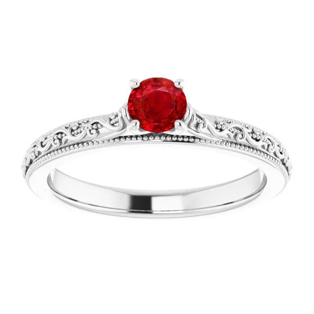 Solitaire Ruby Ring 0.75 Carats Antique Style New