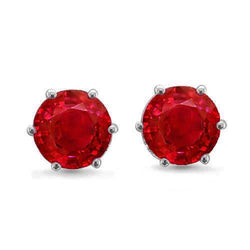 Solitaire Ruby Stud Lady Earring White Gold 14K Fine Jewellery 6 Carats