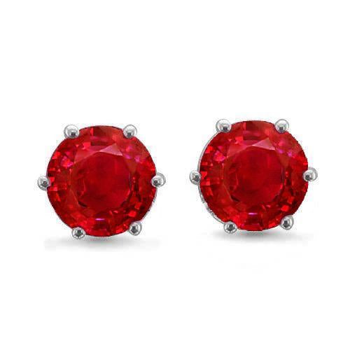 Solitaire Ruby Stud Lady Earring White Gold 14K Fine Jewelry 6 Carats