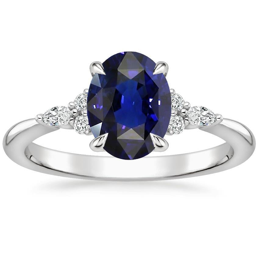 Solitaire Sapphire Ring With Marquise & Round Diamond Accents 3 Carats