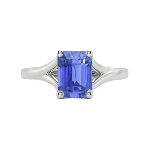 Solitaire Split Shank Emerald Light Blue Sapphire Ring 2 Carats