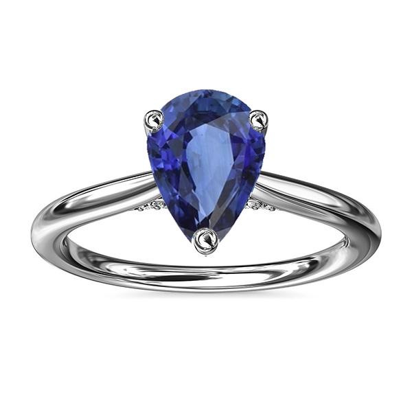 Solitaire Sri Lankan Sapphire Ring 14K Gold Pear Shaped 2.50 Carats