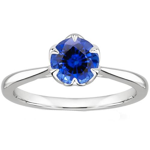 Solitaire Sri Lankan Sapphire Ring 2 Carats Tapered Shank White Gold