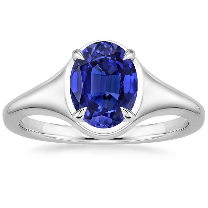 Solitaire Sri Lankan Sapphire Ring White Gold 14K Oval Cut 3 Carats
