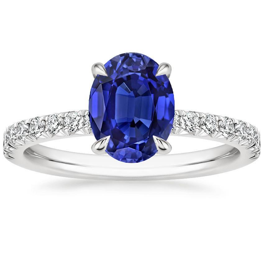 Solitaire Sri Lankan Sapphire Ring With Diamond Accents 4 Carats