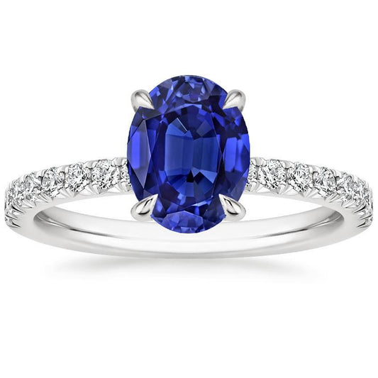 Solitaire Sri Lankan Sapphire Ring With Diamond Accents 4 Carats