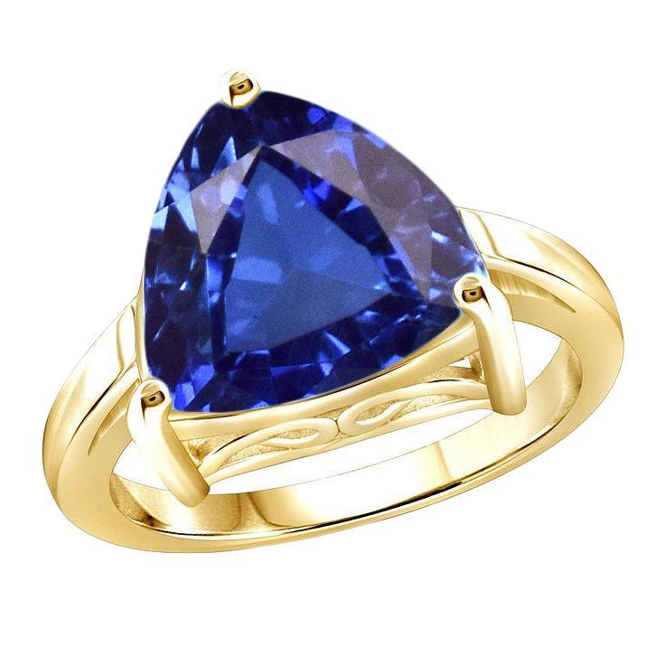 Solitaire Trillion Blue Sapphire Ring Yellow Gold Jewelry 3 Carats