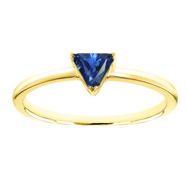 Solitaire Trillion Shaped Ring Yellow Gold 14K Blue Sapphire 1 Carats