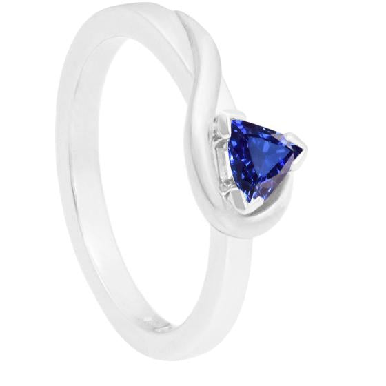 Solitaire Trillion V Prong Blue Sapphire Ring 0.50 Carats