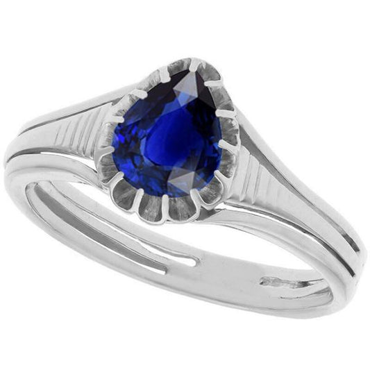Solitaire Vintage Style Pear Cut Ceylon Sapphire Ring 2 Carats
