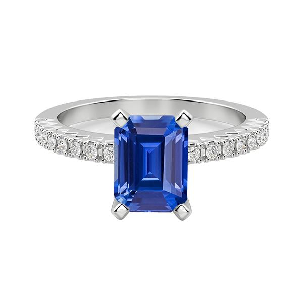 Solitaire Wedding Ring With Accents Emerald Ceylon Sapphire 3 Carats