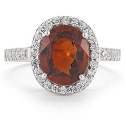 Solitaire With Accent 11.40 Ct Garnet And Natural Earth Mined Diamonds Ring White Gold 14K