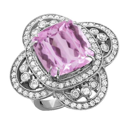 Solitaire With Accent 12 Carats Kunzite With Diamonds Ring Gold