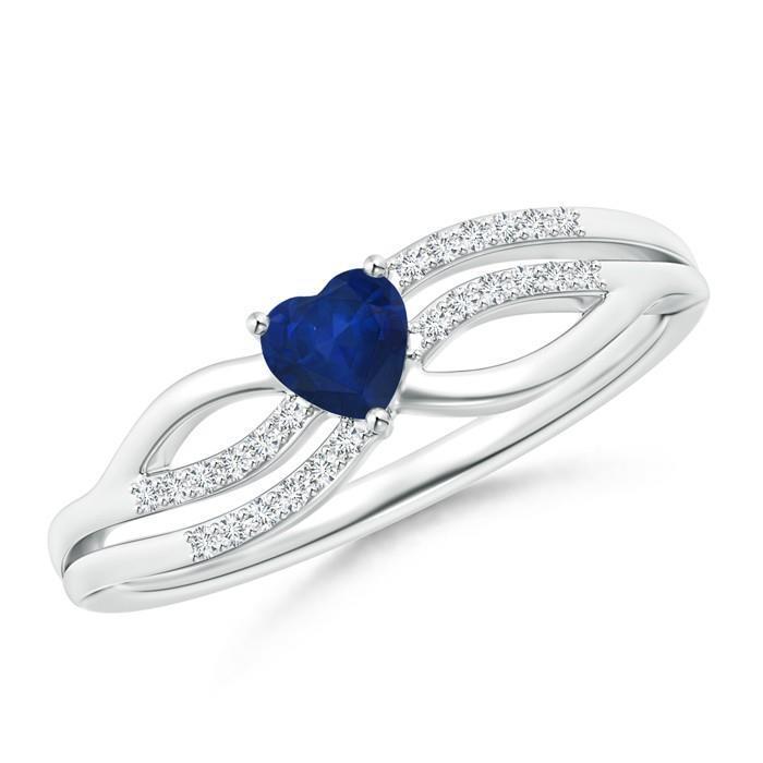 Solitaire With Accent 2 Carats Sapphire Diamonds Ring White Gold 14K