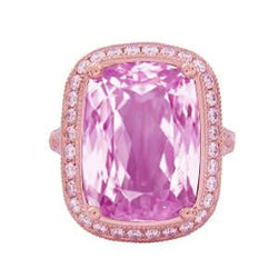 Solitaire With Accents 25.90 Ct. Kunzite And Natural Earth Mined Diamonds Ring Rose Gold
